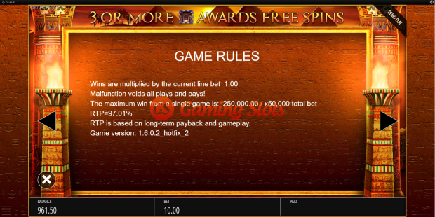 Game Rules for Fortunes of Ra slot from BluePrint Gaming