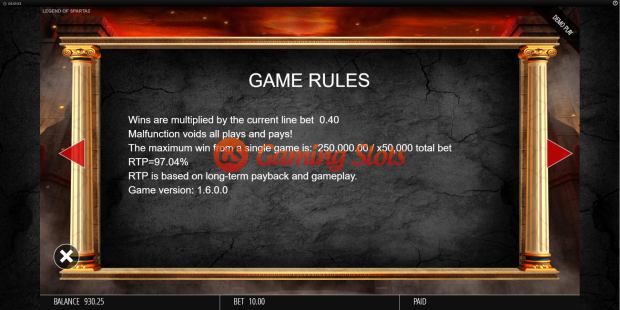 Game Rules for Fortunes of Sparta slot from BluePrint Gaming