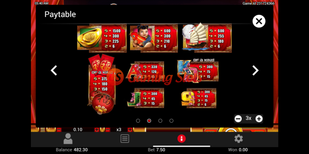 Pay Table for Fu Star slot from Lightning Box Games