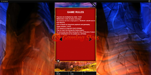 Game Rules for Genie Jackpots Cave of Wonders slot from BluePrint Gaming