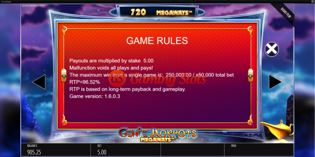 Game Rules for Genie Jackpots Megaways slot from BluePrint Gaming
