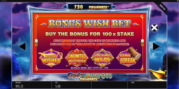 Pay Table for Genie Jackpots Megaways slot from BluePrint Gaming