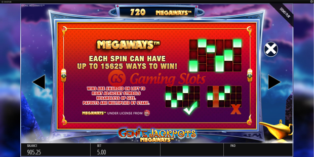 Pay Table for Genie Jackpots Megaways slot from BluePrint Gaming