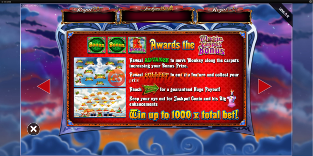 Pay Table for Genie Jackpots slot from BluePrint Gaming