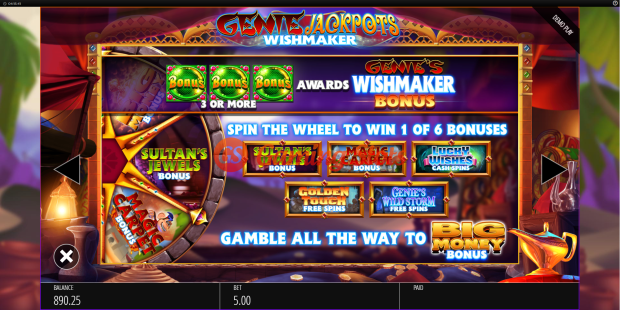 Pay Table for Genie Jackpots Wishmaker slot from BluePrint Gaming
