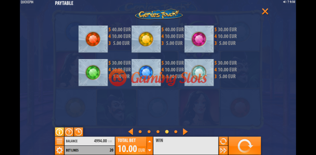 Pay Table and Game Info for Genie's Touch slot from Quickspin