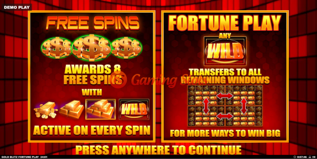 Game Intro for Gold Blitz Free Spins slot from BluePrint Gaming
