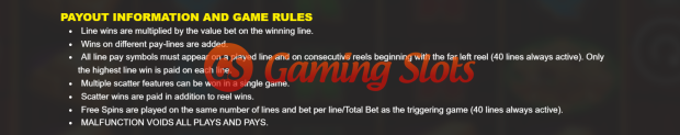 Game Rules for Gold Blitz Free Spins slot from BluePrint Gaming
