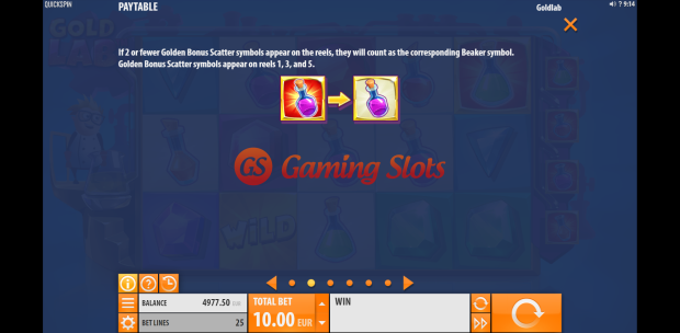 Pay Table and Game Info for Gold Lab slot from Quickspin