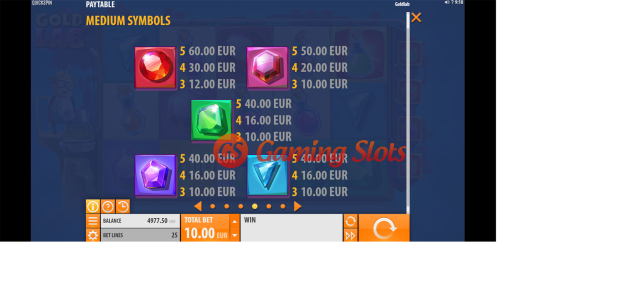 Pay Table and Game Info for Gold Lab slot from Quickspin