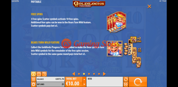 Pay Table and Game Info for Goldilocks slot from Quickspin