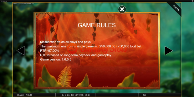 Game Rules for Gorilla Gold Megaways slot from BluePrint Gaming