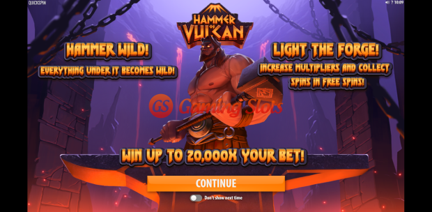 Pay Table and Game Info for Hammer of Vulcan slot from Quickspin