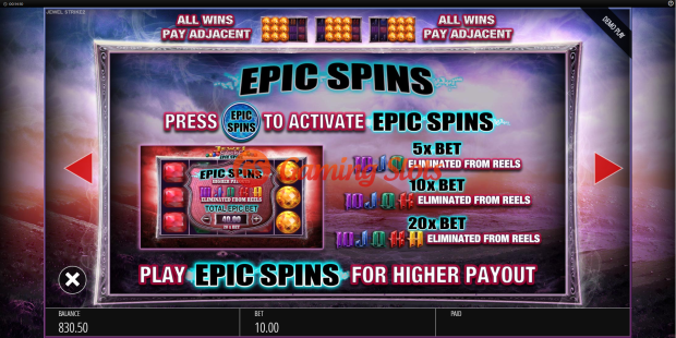 Pay Table for Jewel Strike slot from BluePrint Gaming