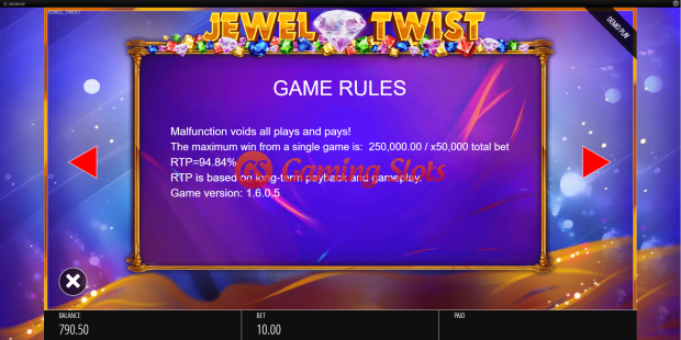 Game Rules for Jewel Twist slot from BluePrint Gaming