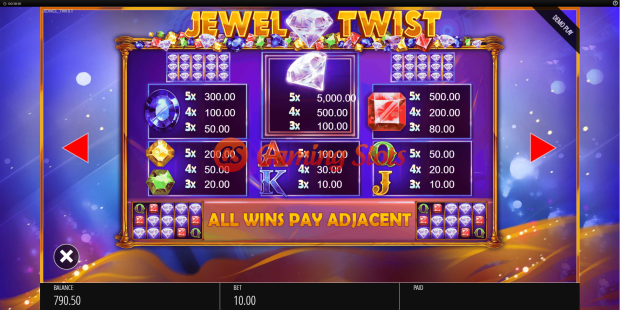 Pay Table for Jewel Twist slot from BluePrint Gaming
