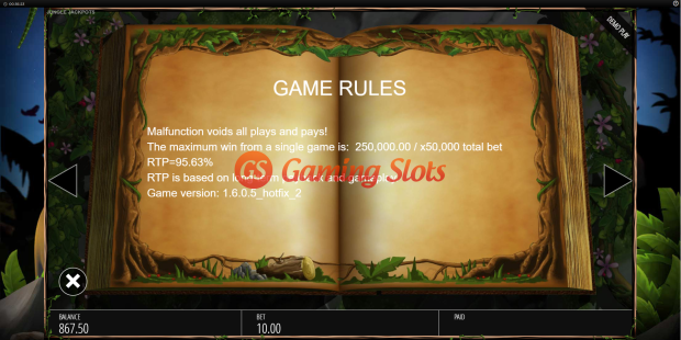 Game Rules for Jungle Jackpots slot from BluePrint Gaming