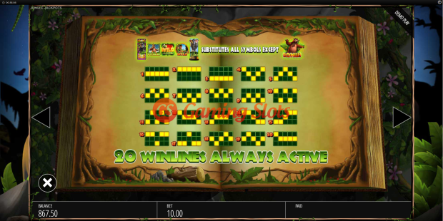 Pay Table for Jungle Jackpots slot from BluePrint Gaming