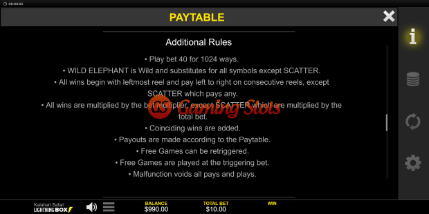 Game Rules for Kalahari Safari slot from Lightning Box Games