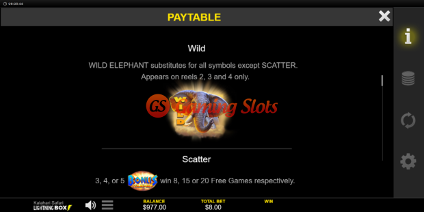 Pay Table for Kalahari Safari slot from Lightning Box Games