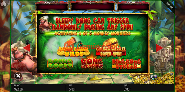 Pay Table for King Kong Cash Jackpot King slot from BluePrint Gaming