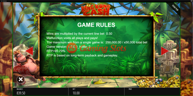 Game Rules for King Kong Cash slot from BluePrint Gaming