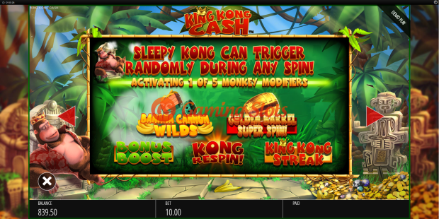 Pay Table for King Kong Cash slot from BluePrint Gaming