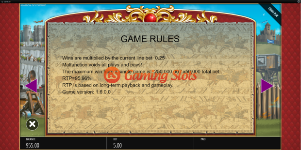 Game Rules for Kingdom of Fortune slot from BluePrint Gaming