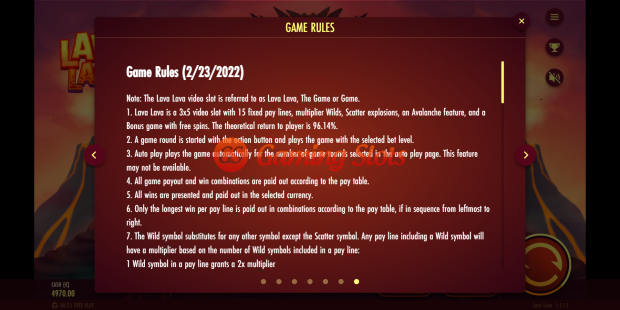 Game Rules for Lava Lava slot from Thunderkick
