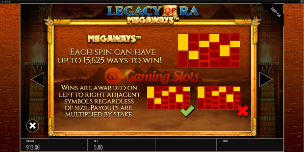 Pay Table for Legacy of Ra Megaways slot from BluePrint Gaming