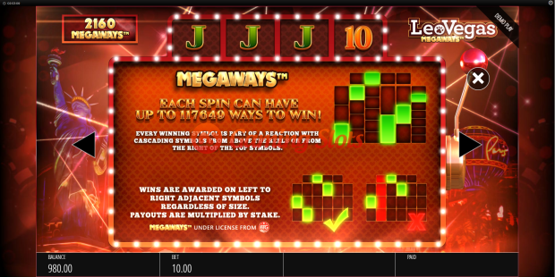 Pay Table for LeoVegas Megaways slot from BluePrint Gaming