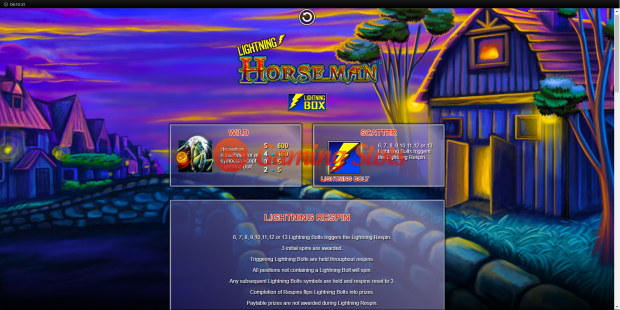Pay Table for Lightning Horseman slot from Lightning Box Games
