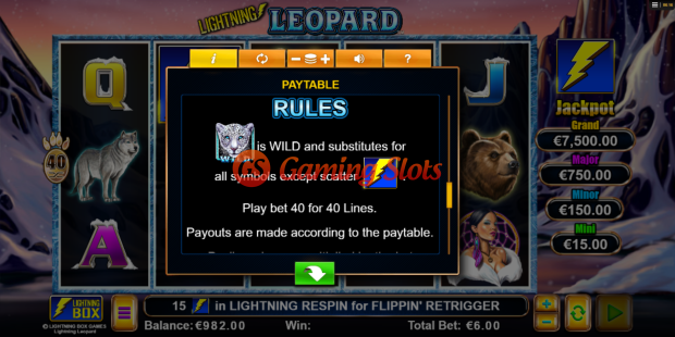Game Rules for Lightning Leopard slot from Lightning Box Games