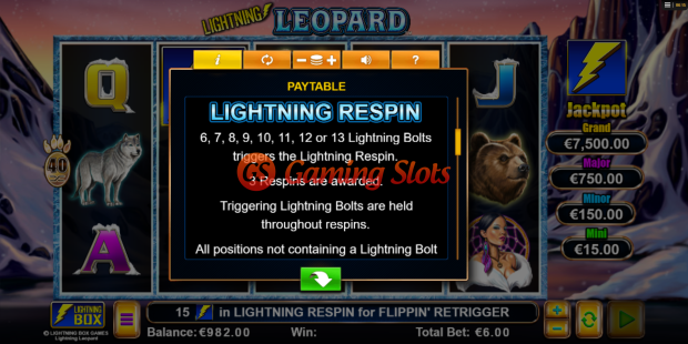 Pay Table for Lightning Leopard slot from Lightning Box Games