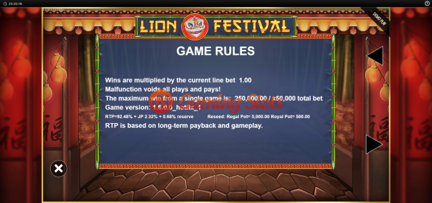 Game Rules for Lion Festival slot from BluePrint Gaming