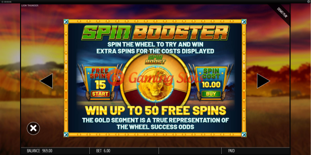 Pay Table for Lion Thunder slot from BluePrint Gaming