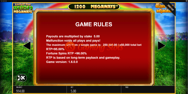 Game Rules for Luck O' The Irish Megaways slot from BluePrint Gaming