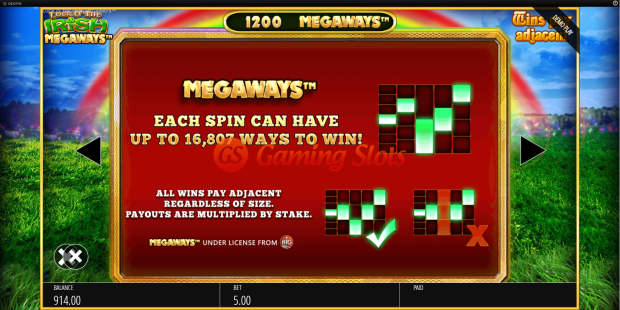 Pay Table for Luck O' The Irish Megaways slot from BluePrint Gaming
