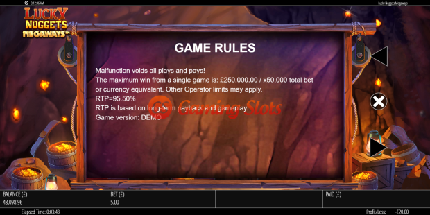 Game Rules for Lucky Nuggets Megaways slot from BluePrint Gaming