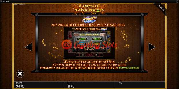 Pay Table for Lucky Pharaoh slot from BluePrint Gaming