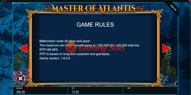 Game Rules for Master of Atlantis slot from BluePrint Gaming