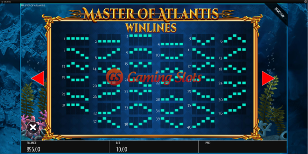Pay Table for Master of Atlantis slot from BluePrint Gaming