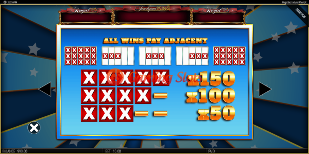 Pay Table for Mega Bars Fortune Wheel slot from BluePrint Gaming
