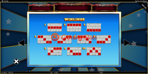 Pay Table for Mega Bars Fortune Wheel slot from BluePrint Gaming