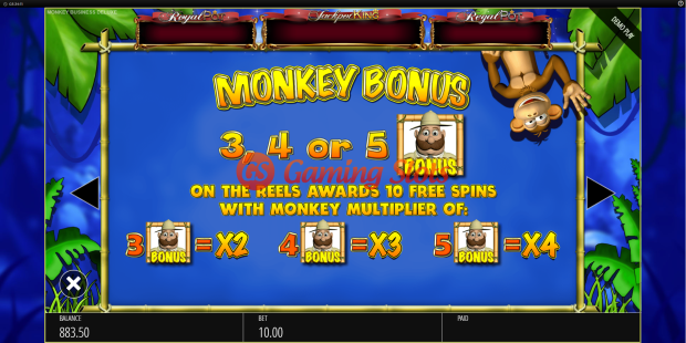 Pay Table for Monkey Business Deluxe slot from BluePrint Gaming