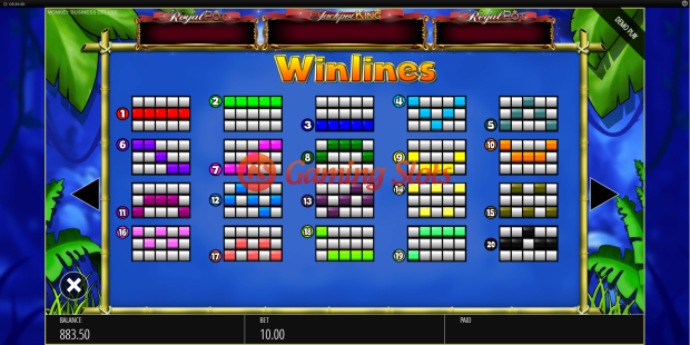 Pay Table for Monkey Business Deluxe slot from BluePrint Gaming