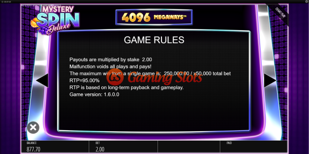 Game Rules for Mystery Spin Deluxe slot from BluePrint Gaming