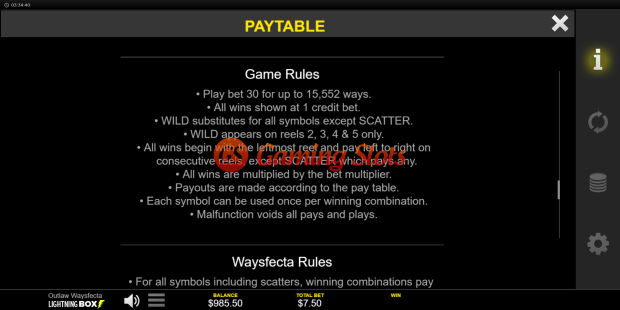 Game Rules for Outlaw Waysfecta slot from Lightning Box Games
