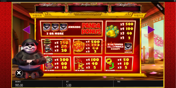 Pay Table for Paws of Fury slot from BluePrint Gaming
