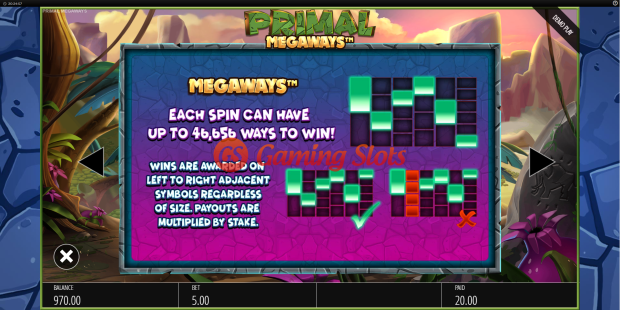 Pay Table for Primal Megaways slot from BluePrint Gaming